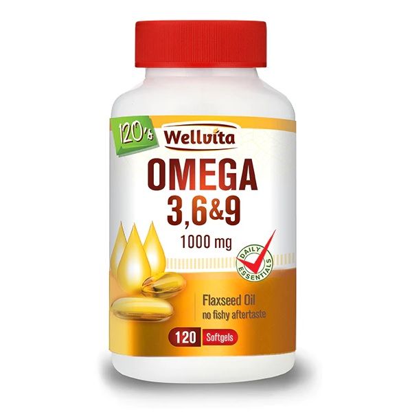 Wellvita Omega 3, 6 &amp; 9 1000mg Flaxseed Oil Softgels 120's