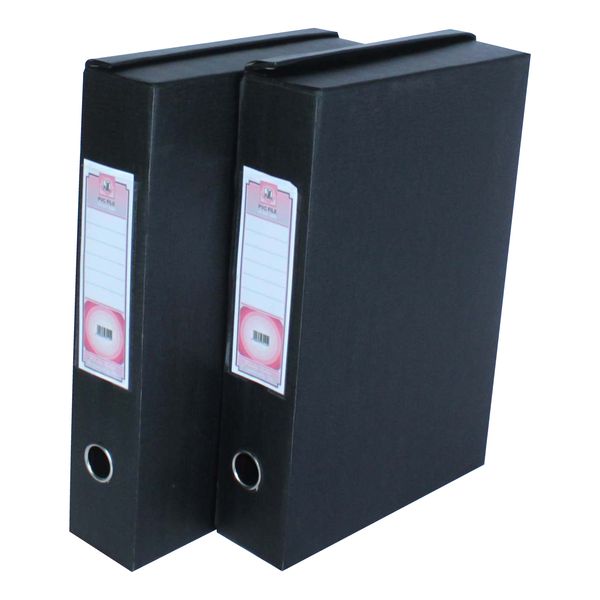 Files 2 Pack PVC Black Foolscap Spring clip Boxes