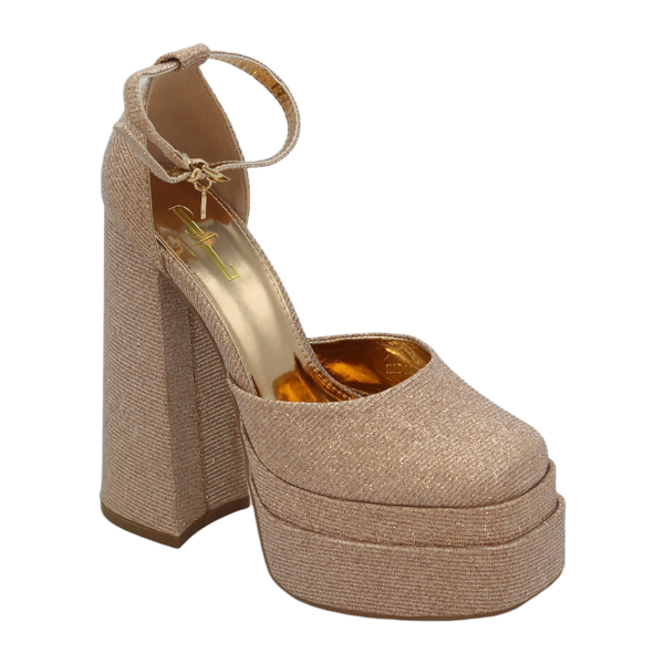Nadia Double Platform Open Waist with Diamonds 14,5cm Heel Rose Gold