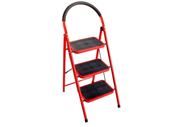 3 Step Wide Rung Step Ladder with Rubber Padding &amp; Round-Tubed Frame