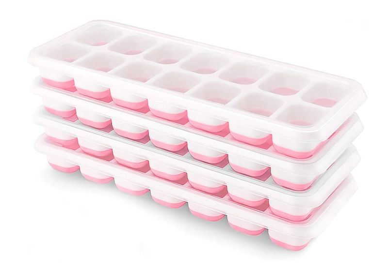 Elegant Pop-Out Silicone Ice Cube Tray with PP Lid - 4 Piece