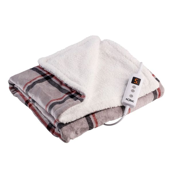 Solac Electric Throw Over Blanket Soft Fleece and Sherpa 150 x 90cm 120W