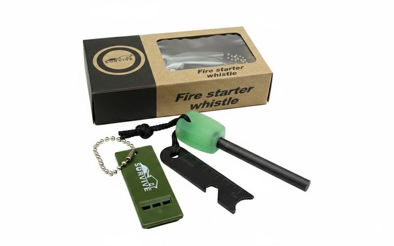 Emergency Survival Fire Starter Kit - Luminous Handle - With Whistle-Black
