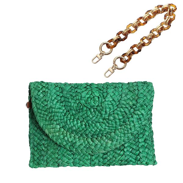 Straw Clutch Bag with Chain for Women Envelope Woven Clutch Handbag