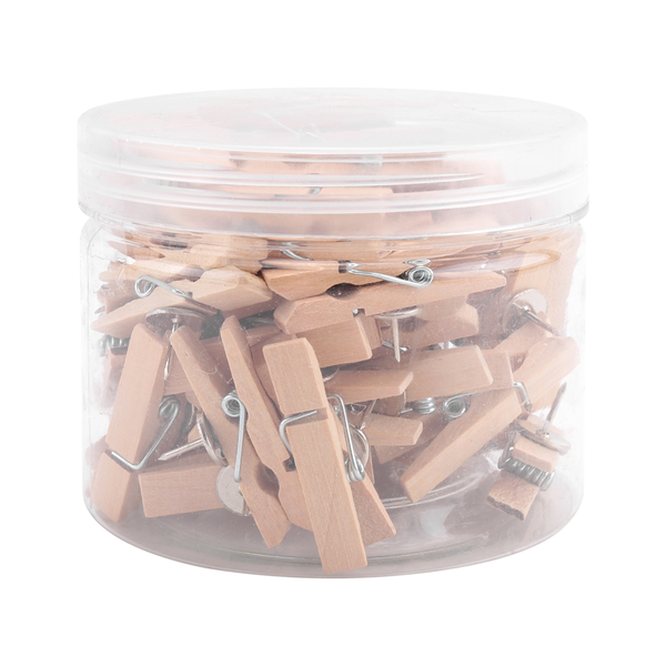 Push Pins With Wooden Clips 50Pcs Thumbtacks Clips Natural Color