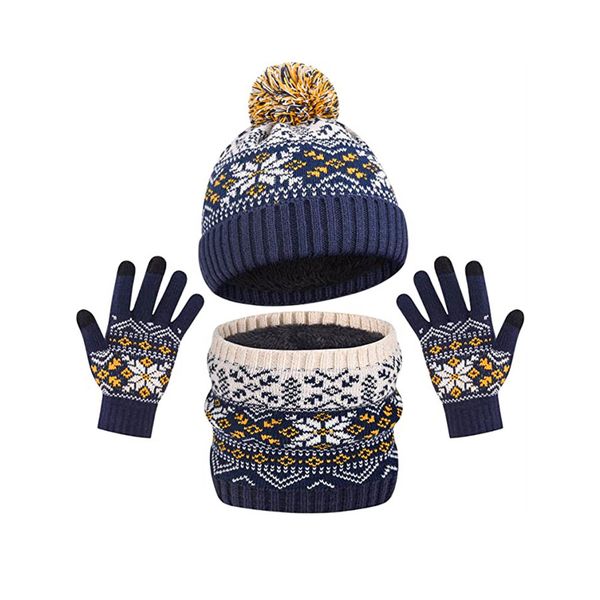 Children's hat, warm glove, thickened velvet scarf, knitted three piece set