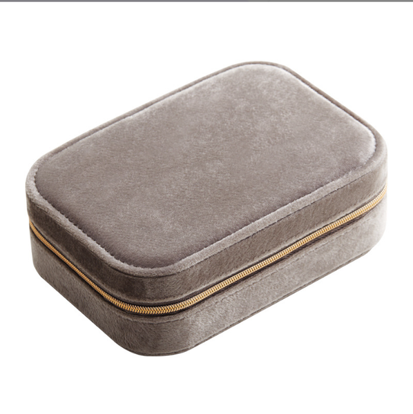 Elegant Velvet Jewelry Box Features A Zipper &amp; Compartments for Rings