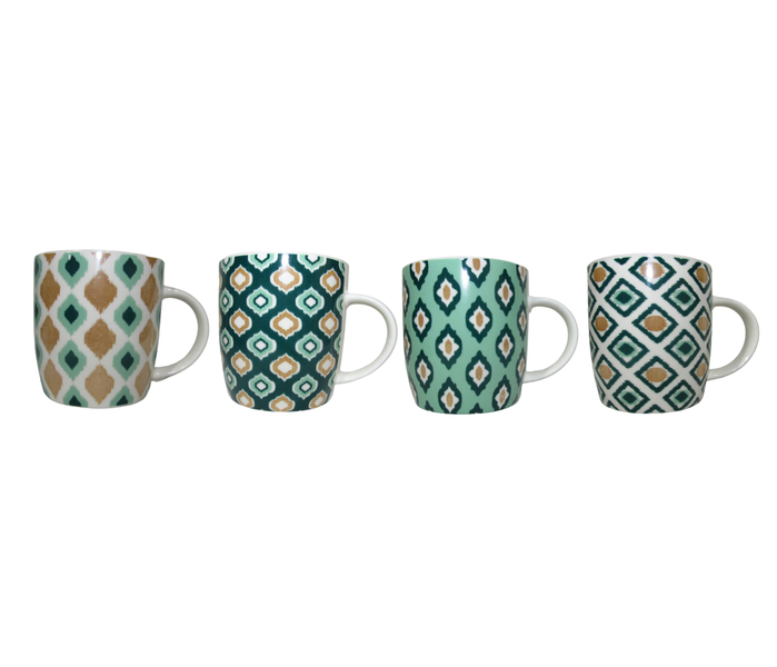 Mugs 4 Piece Set Green and Gold Design - Kitchen Essentials