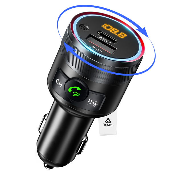 Topika Bluetooth FM Car Charger, Bluetooth Adapter For Car, Hands-Free Kit
