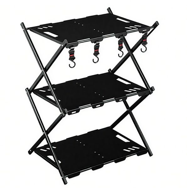 Wildout Convertible 3 Tier Steel Collapsible Camping Storage Rack/Table