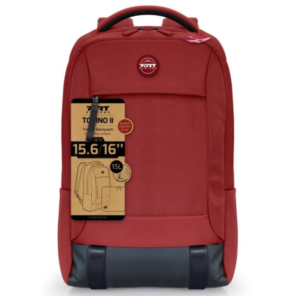 Port Torino II 15.6" Laptop Backpack - Padded Compartment, Red Laptop Bag