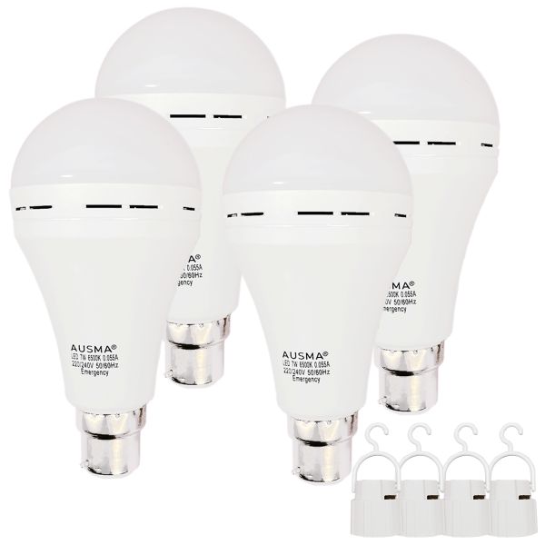 AUSMA 4 Pack 7W Emergency LED Light Bulb B22 Rechargeable for Loadshedding