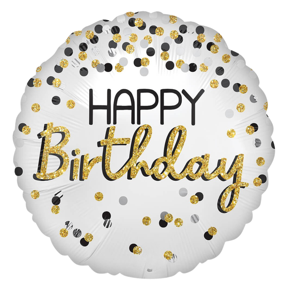 Foil Balloon Happy Birthday Black White Gold 18 inch