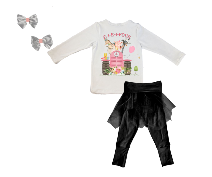 Fourth Birthday- Shirt/Pants/Built-In Tutu &amp; Hair Clips - Farmer
