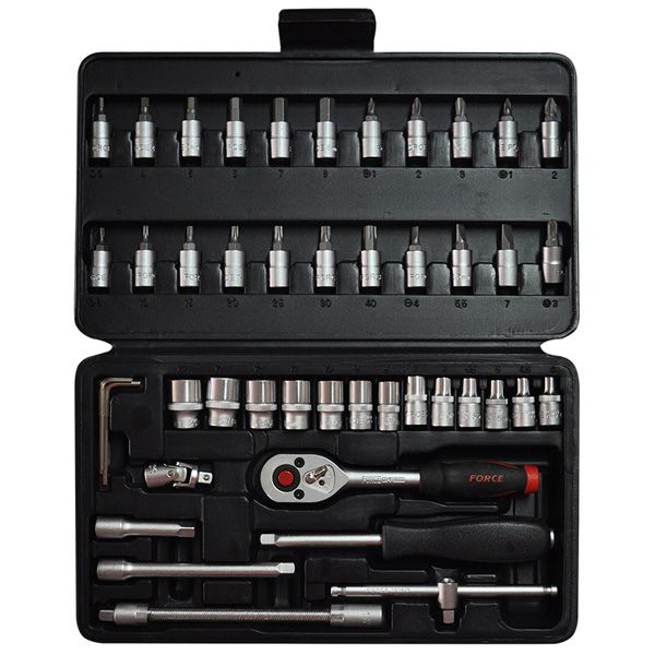 Force 1/4 Dr 46Pc Combination Socket &amp; Socket Bits 4-14Mm Ph Pz Hex