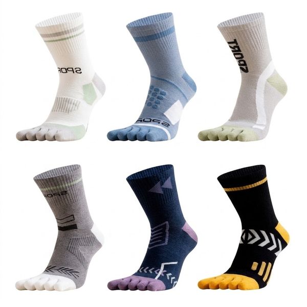 Men's Sport Five-Finger Crew Socks - 6 Pair Assortment
