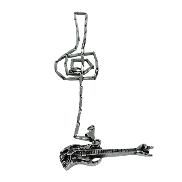 High Grade Stainless Steel Set - Chain and Skull Head Guitar Pendant