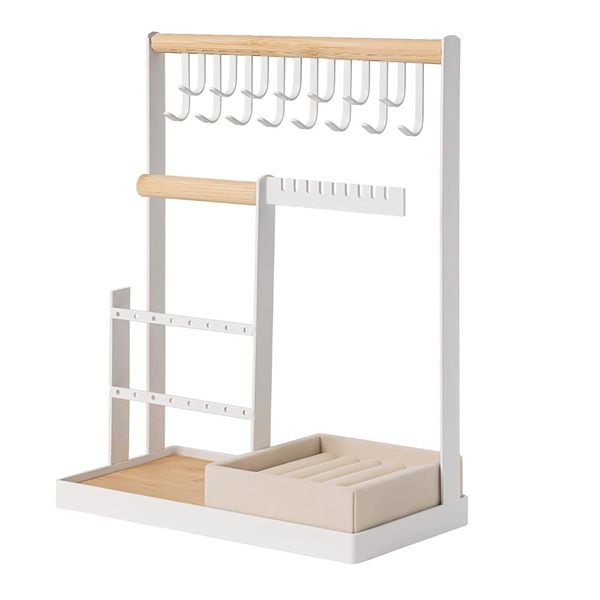 5 Tier 15 Hooks Jewellery Organizer with Velvet Ring Holder &amp; 16 Holes
