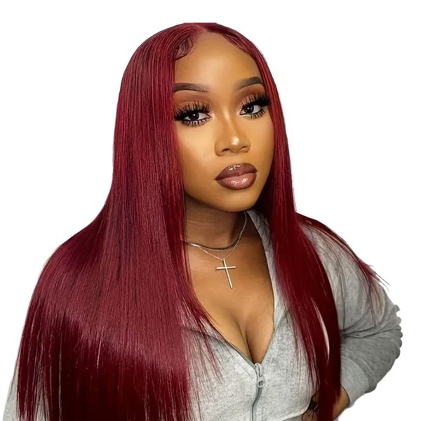 Superfly 24" Glueless 13x4 Lace Front Wig Human Hair Burgundy 99J Red