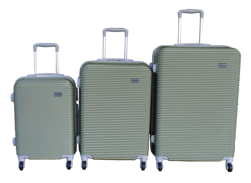 Green ABS 3-Piece Luggage Set with Spinner Wheels and Telescopic Handles