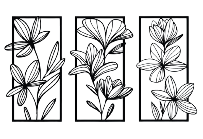 Set of 3 -Flower wall art