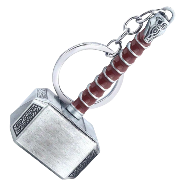 Marvel Inspired Superhero Thor Mjolnir Hammer Keychain - Silver/Brown