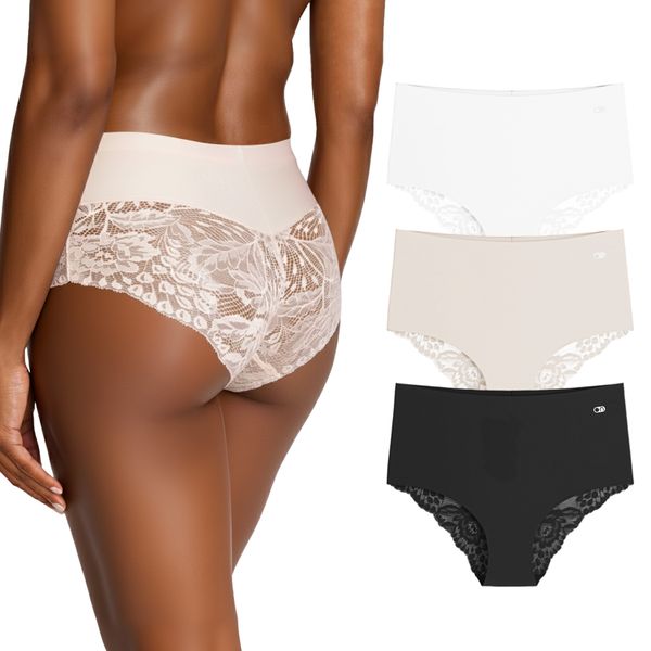 Lekkon 3 Pack Lace High-Waisted Women Panties, Silky Microfiber Underwear