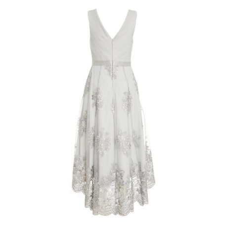 Grey embroidered bardot dip hem orders dress