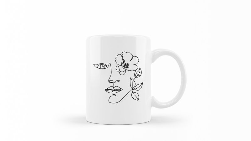 Designer Line Art Coffee Mug - Mystic Flowers 2