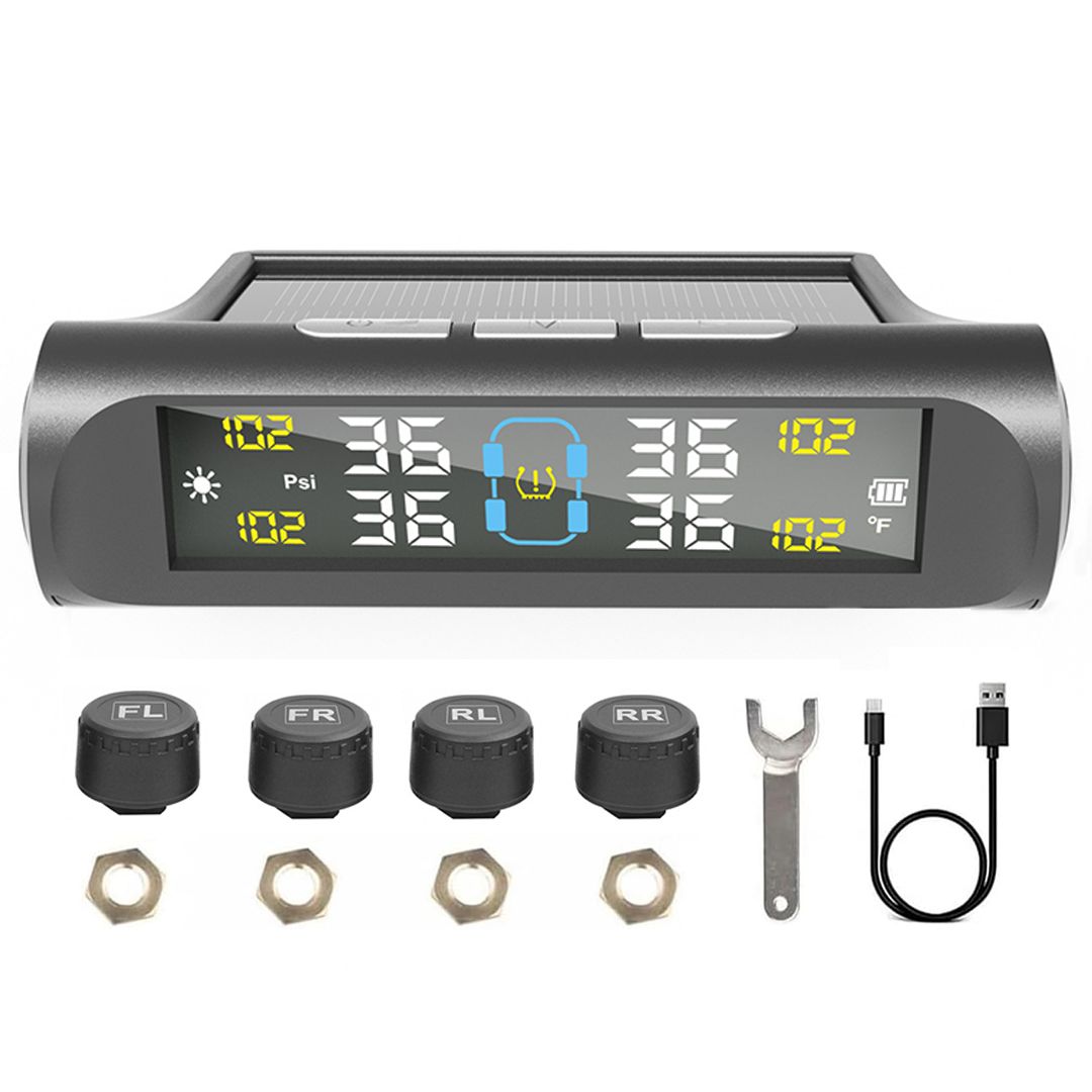 TPMS Tire Pressure Monitor Wireless Solar USB External Sensors IPX7