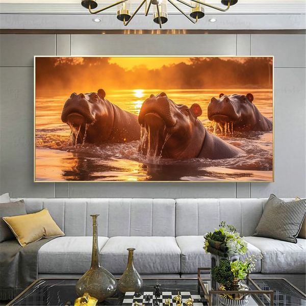 Canvas Wall Artwork - Hippo Sunrise Soak - 0617