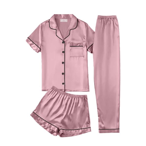 PJ Warehouse Pink Satin Short top, Short pants &amp; Long pants Combo Set