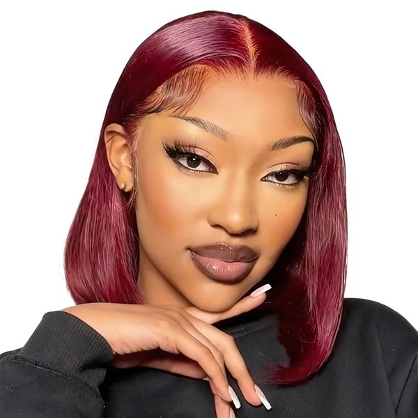12inch Burgundy Straight 13x4 Lace Front Maroon Wig Bob Wig Golden Perfect