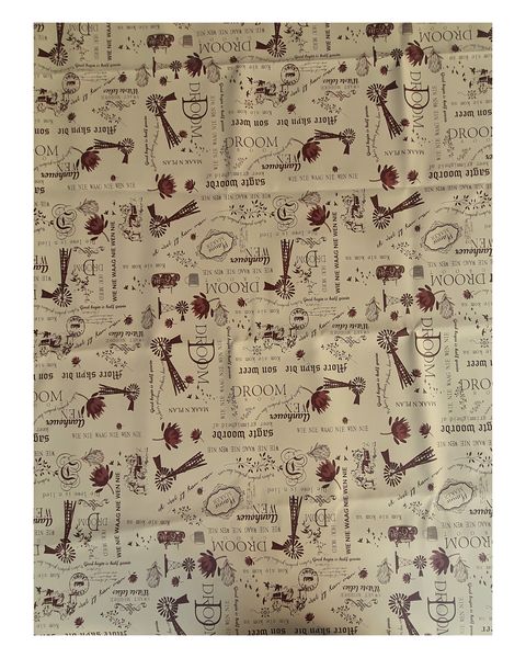 Light Brown/Beige Vinyl Tablecloth Maroon Pics/word 8-10 Seater (137x320cm)