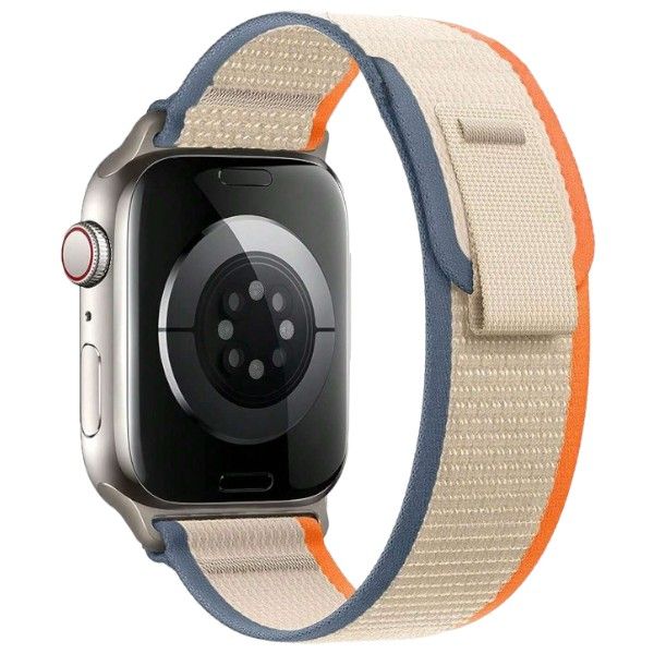 Nylon Apple Watch Strap With Velcro Clasp - Beige &amp; Yellow