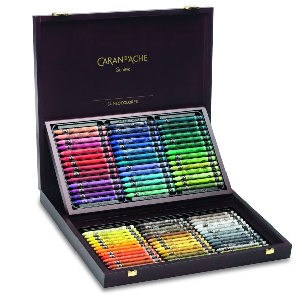 Caran D'Ache Neocolor II Aquarelle pastels, 84 set in wooden box