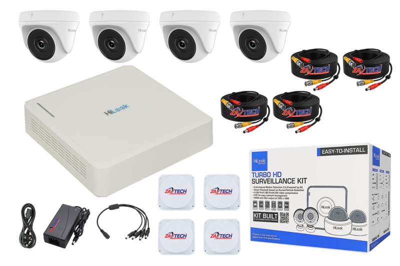 HiLook 4CH Dome CCTV Kit with Zatech Ready-Made Cables, Junction Boxes