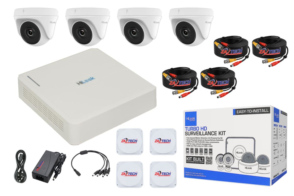 HiLook 4CH Dome CCTV Kit with Zatech Ready-Made Cables, Junction Boxes