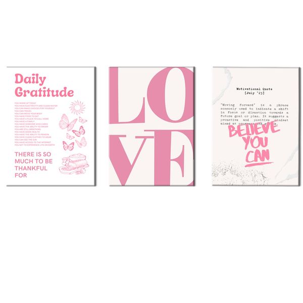 Canvas-Art-3 Pieces Daily Love Gratitude Motivation Home Decor Wall Art