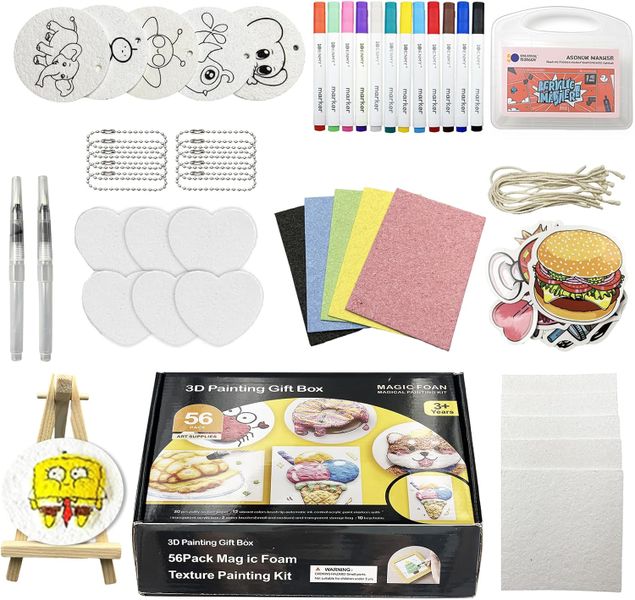 56Pcs Foam Texture Painting Kit Magic Puffy Paint kit Kid 3D Painting Kit