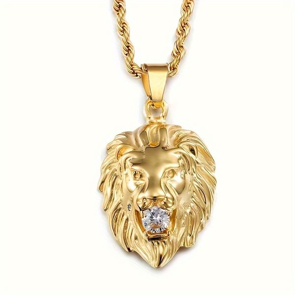 Classic Punk Style Inlaid Synthetic Cubic Zirconiaia Lion Pendant