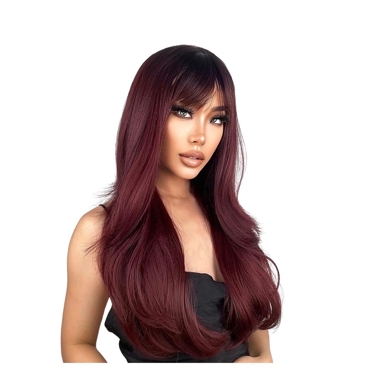 Dark Red Cosplay Wig - Long Straight Auburn Wig with Bangs - 70cm