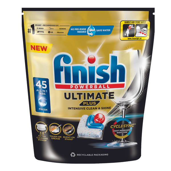 Finish 45s, Ultimate Plus, All-in-1 Dishwasher Tablets, Fresh