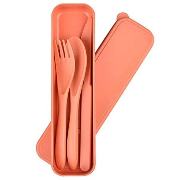 Reusable And Portable Wheat Straw Travel Utensil Set with Case