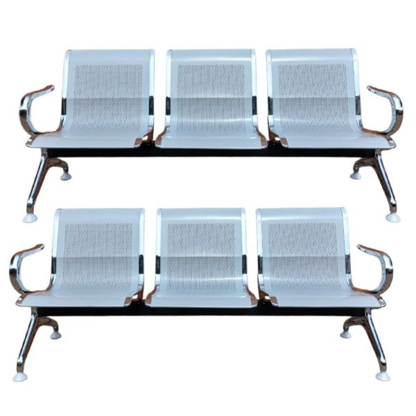 SMTE - S-503 Steel Office Waiting Bench Chair 3 Seater - Silver - Set Of 2