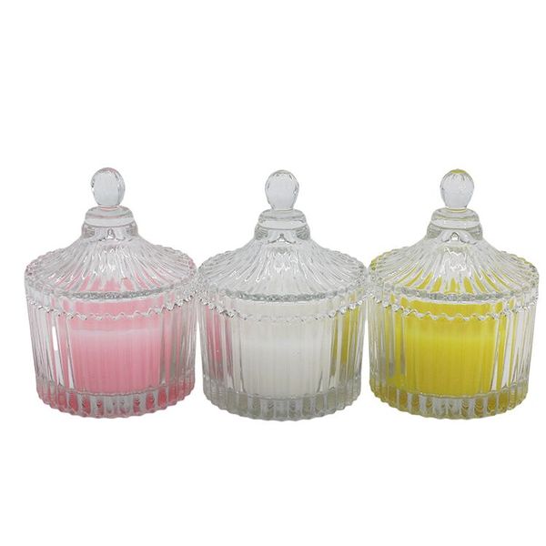 Crystal Candy Transparent Glass Jar With Lid Scented Candles 3 Piece
