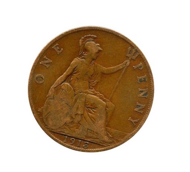 1913 One Penny Coin Great Britain From King George V