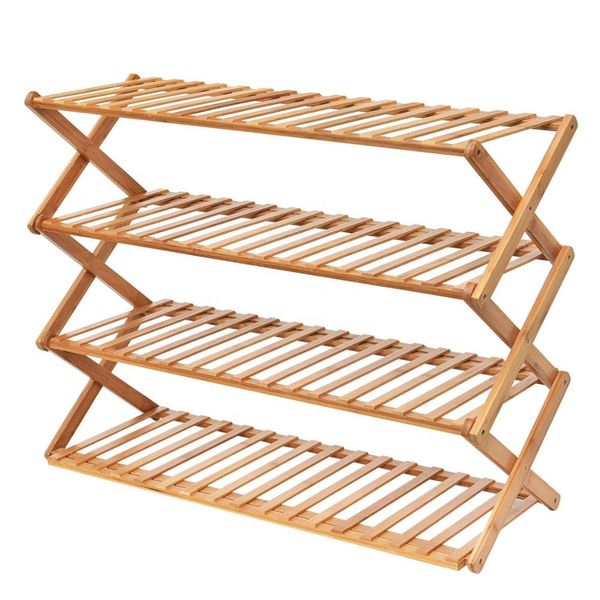 Foldable Bamboo 4 Tier Shoe Rack