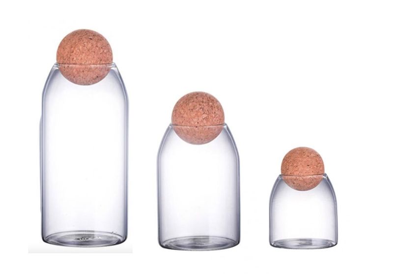 Set of 3 Glass Canister with Round Cork Lid