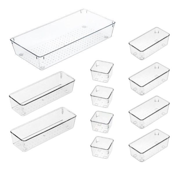 11 Piece - Non-Slip/Stackable Drawer Organizers - Transparent